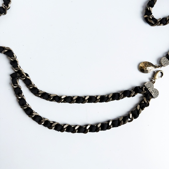 St John Chain Belt Black Ribbon and Bronze Metal Chain Rhinestones OSFM Vintage main image 5